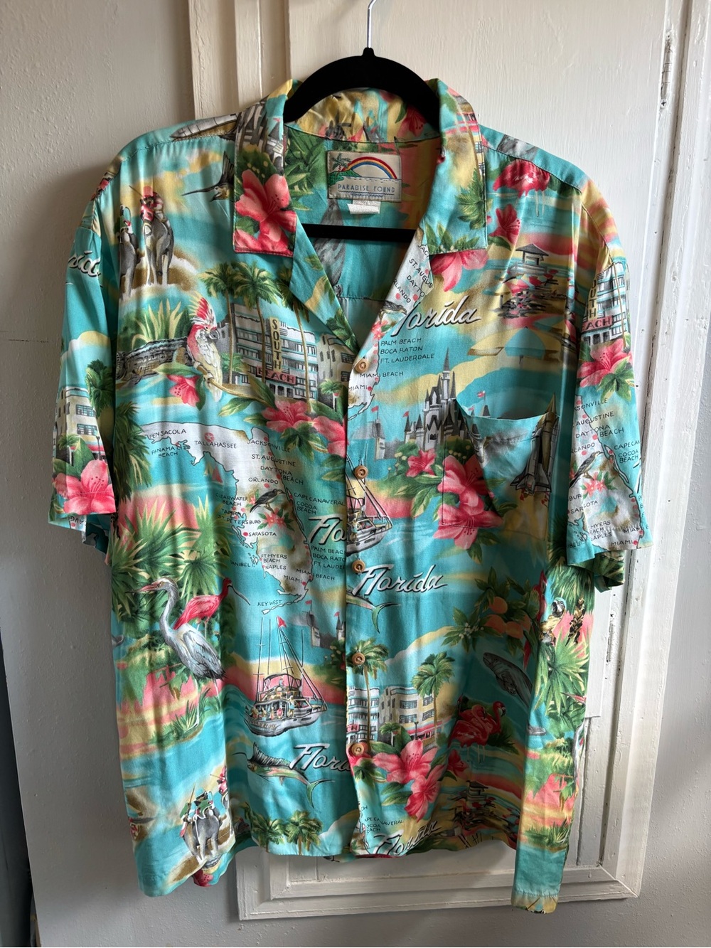 Vintage Turquoise Floral Hawaiian Shirt - Florida Print